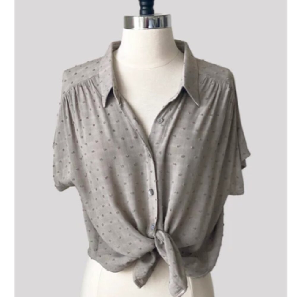 Stone Gray Rayon Button Front Tee
